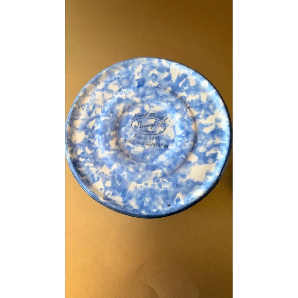 Stangl Pottery Town and Country Blue Spongeware Lidded Sugar Bowl Small Canister